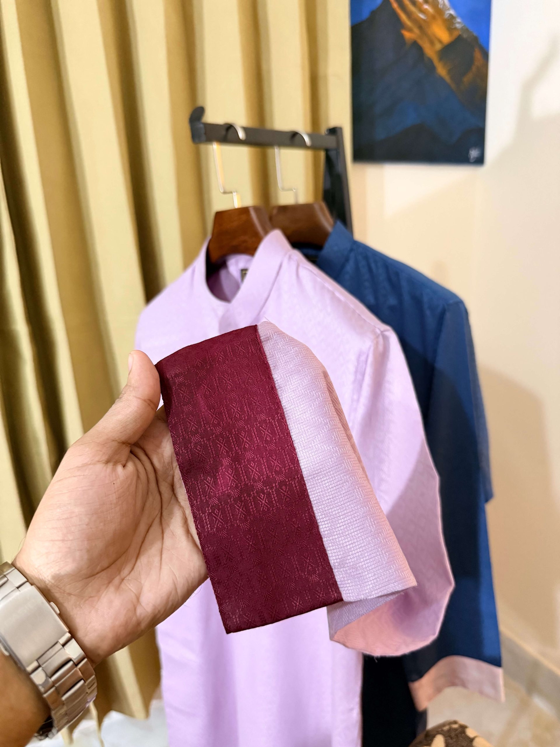 Sweet Mauve Textured Panjabi - Image 3