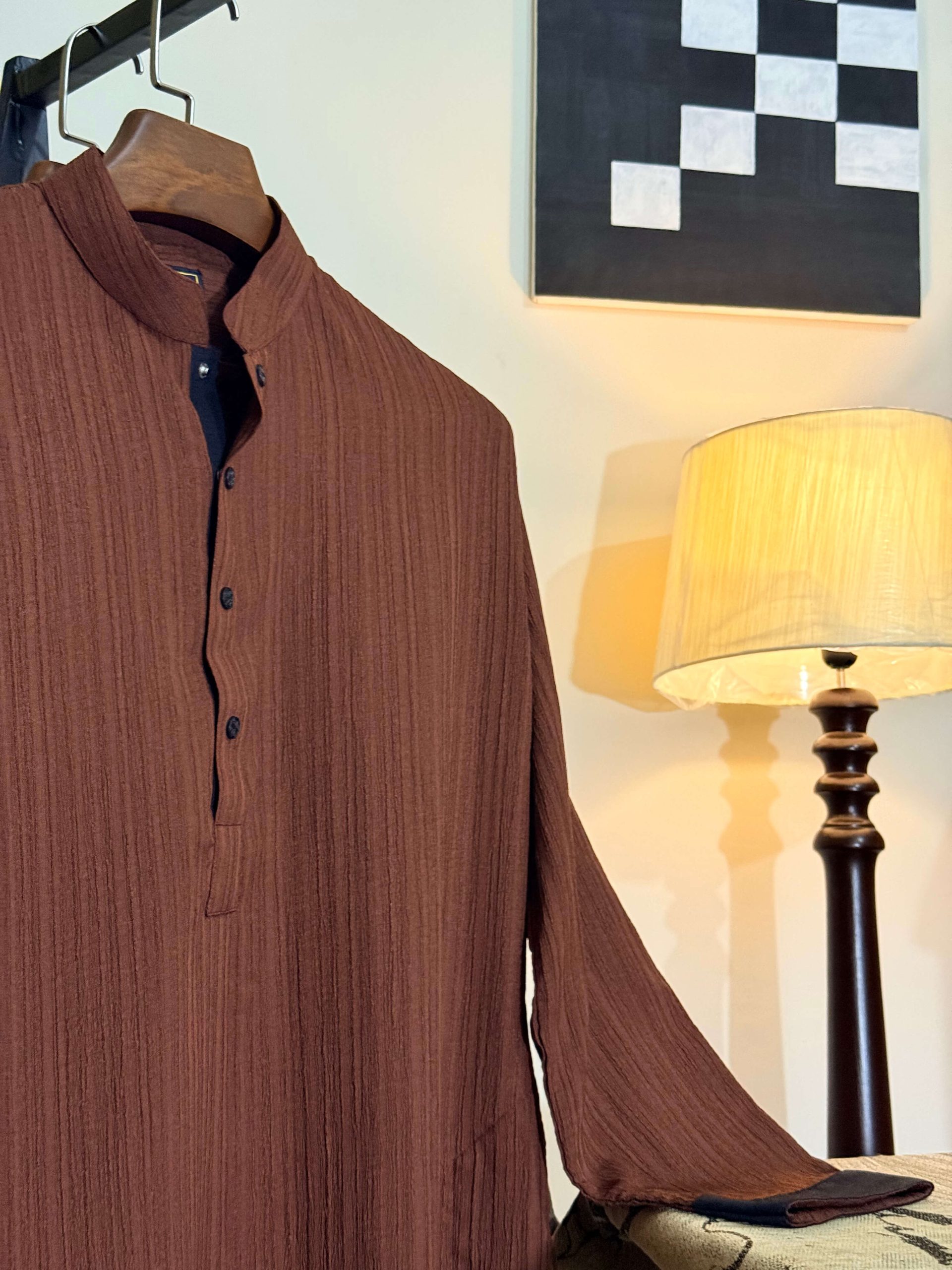Deep Brown Textured Panjabi