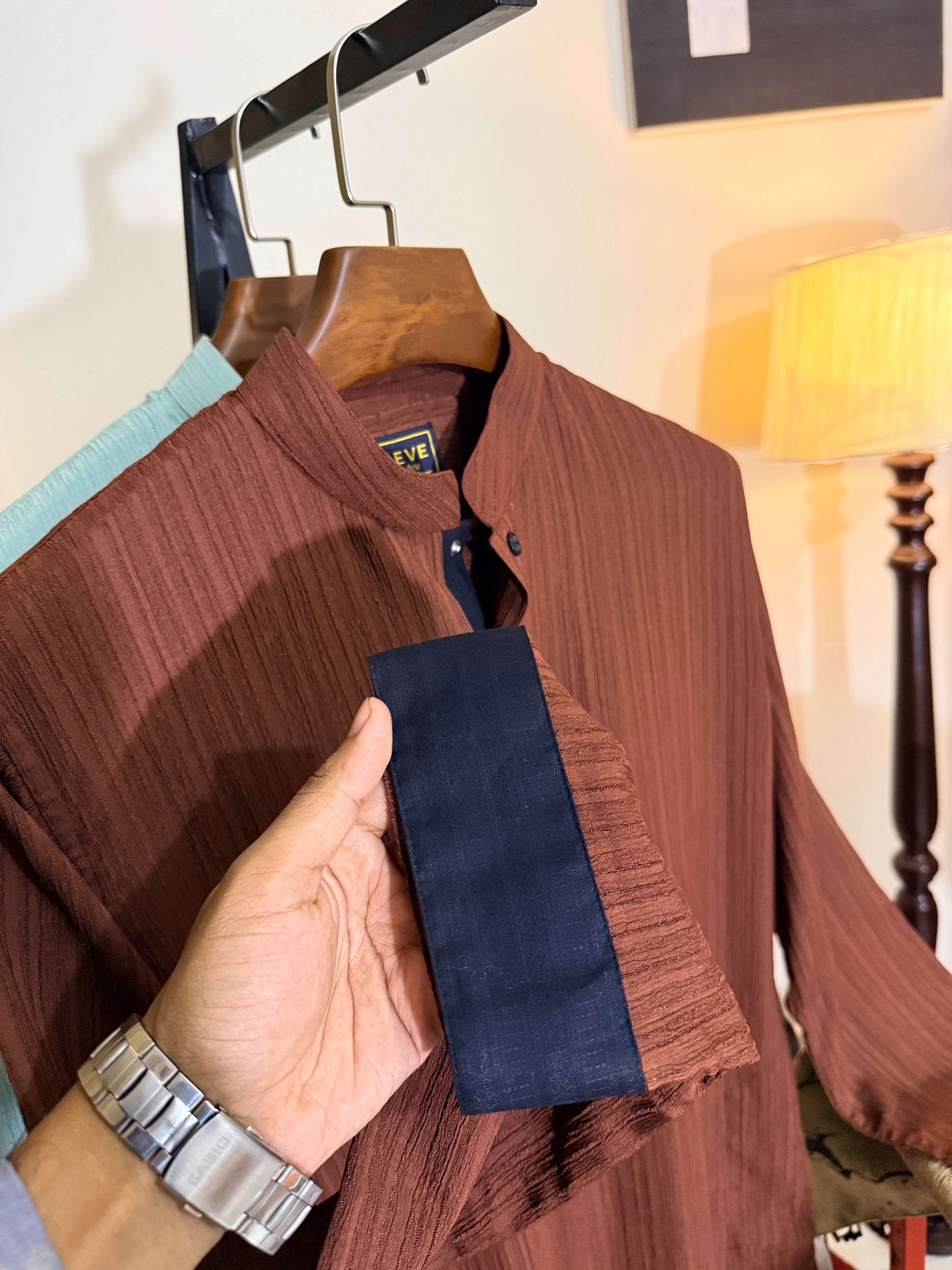 Deep Brown Textured Panjabi - Image 3