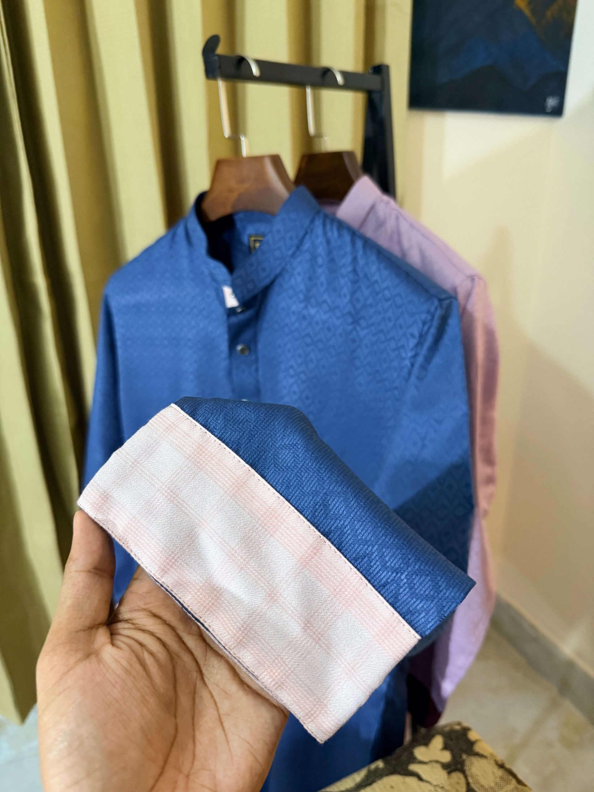 Royal Blue Textured Panjabi - Image 3
